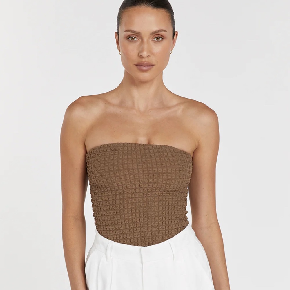 DISSH Brown Strapless Waffle Knit Tube Top